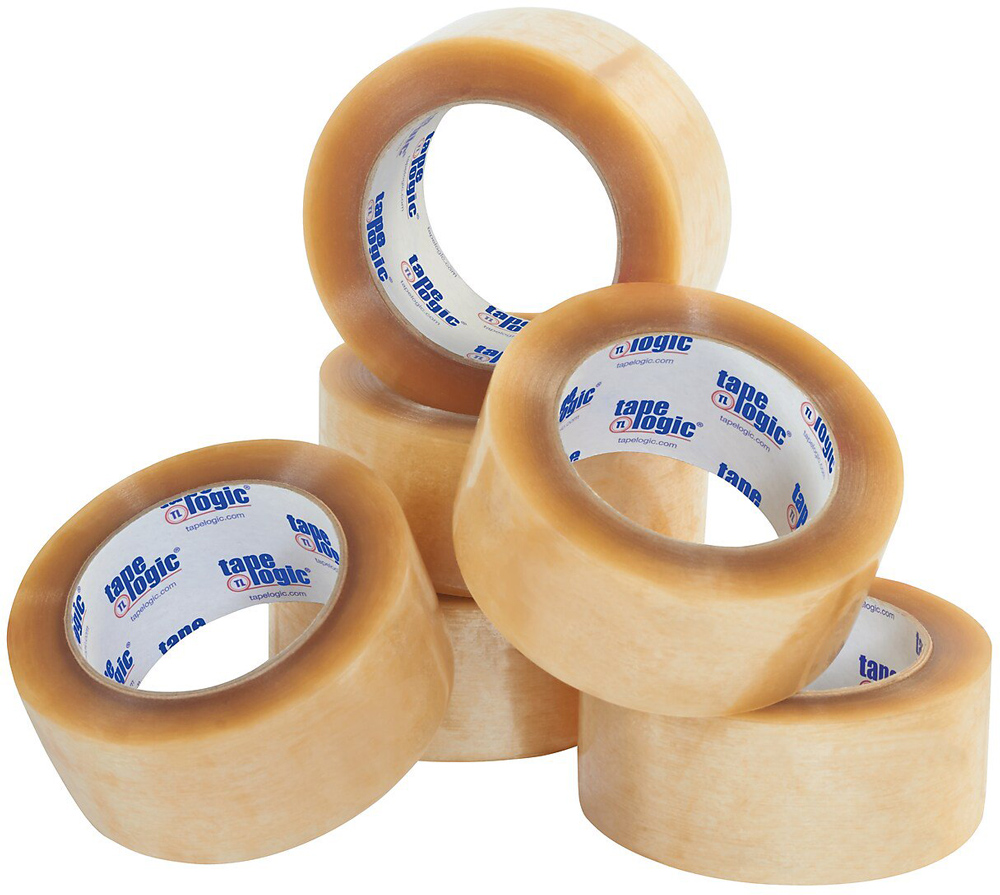Clear 2 Inch x 55 yds 2.1 mil PVC Natural Rubber Tape - 6 Pack