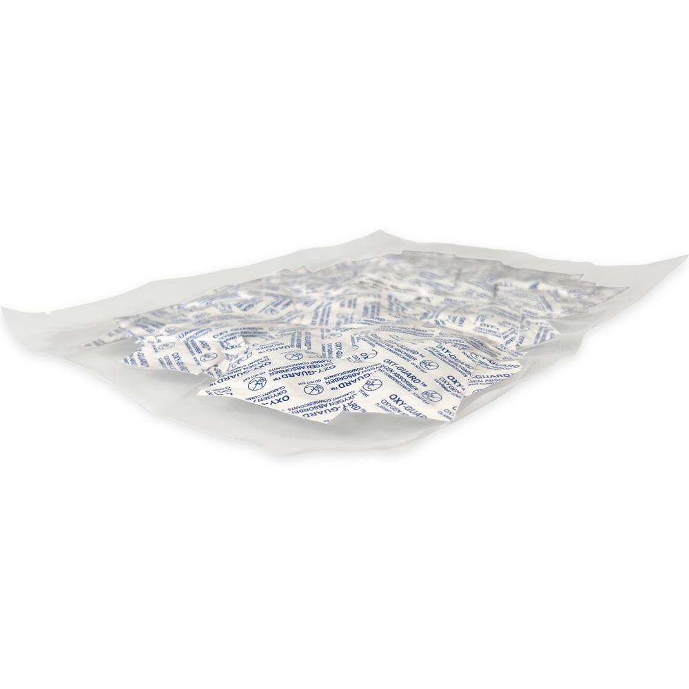Side View of Oxy-Guard Oxygen Absorbing Packets 100cc Showing Vacuum Sealed