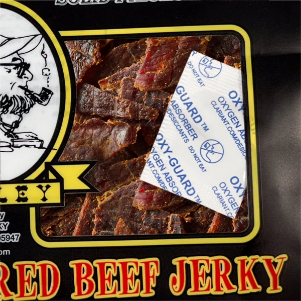 Oxy-Guard Oxygen Absorbing Packets 30cc in Beef Jerky Bag Oxy-Guard Oxygen Absorbing Packets 30cc in Beef Jerky Bag