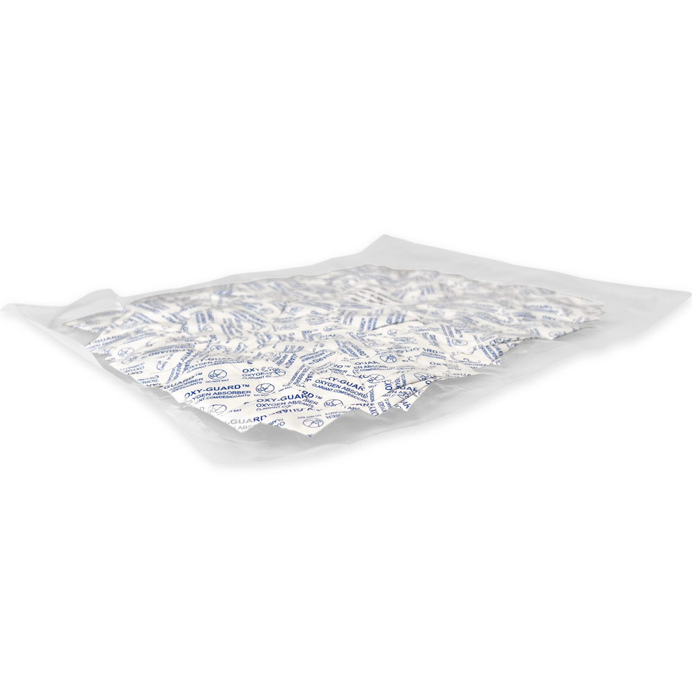 Side View of Oxy-Guard Oxygen Absorbing Packets 30cc Showing Vacuum Sealed