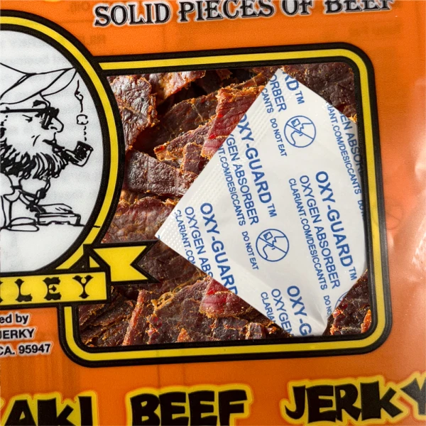 Oxy-Guard Oxygen Absorbing Packets 50cc in Beef Jerky Bag Oxy-Guard Oxygen Absorbing Packets 50cc in Beef Jerky Bag
