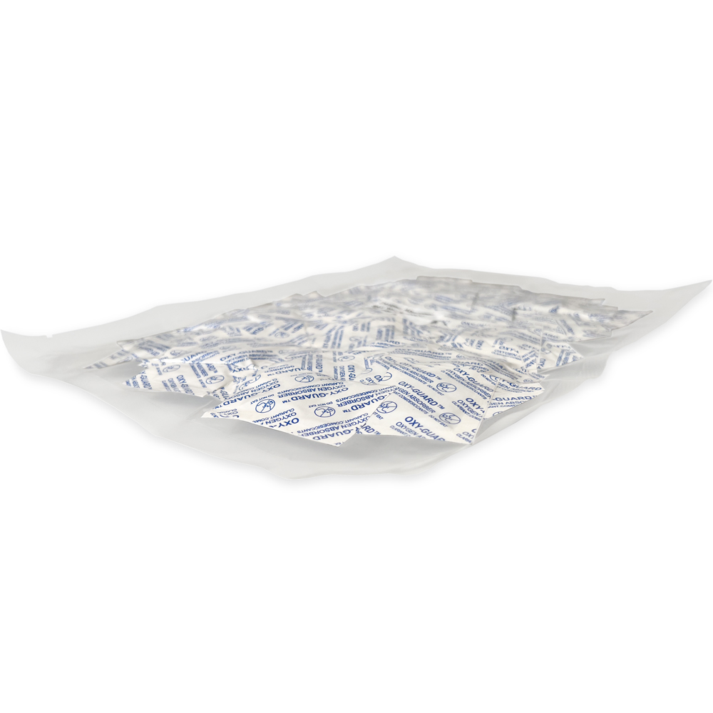 Side View of Oxy-Guard Oxygen Absorbing Packets 50cc Showing Vacuum Sealed