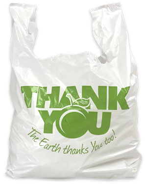 White T-Shirt Bag with Green Earth Friendly Text