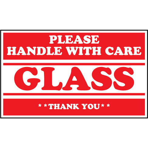 3 X 5 Glass Thank You Warning Shipping Labels Please Handle With Care 1 Roll, 500 Stickers/Roll 