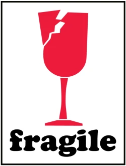 3" x 4" "fragile" (red broken wine glass)