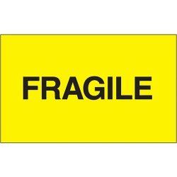 5" x 3" "FRAGILE" Fluorescent Yellow Fragile Labels