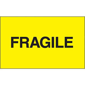 3x5 Yellow Fragile Labels