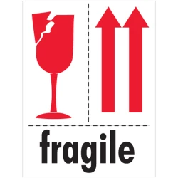 3" x 4" "fragile" - Broken Glass Up Arrows - International Safe Handling Label