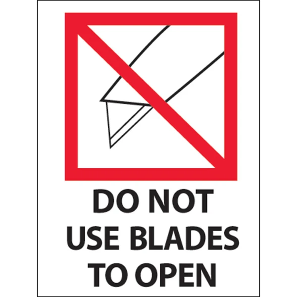 3X4 DO NOT USE BLADES TO OPEN - International Safe Handling Label 3X4 DO NOT USE BLADES TO OPEN - International Safe Handling Label