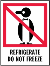 REFRIGERATE DO NOT FREEZE - International Safe Handling Label