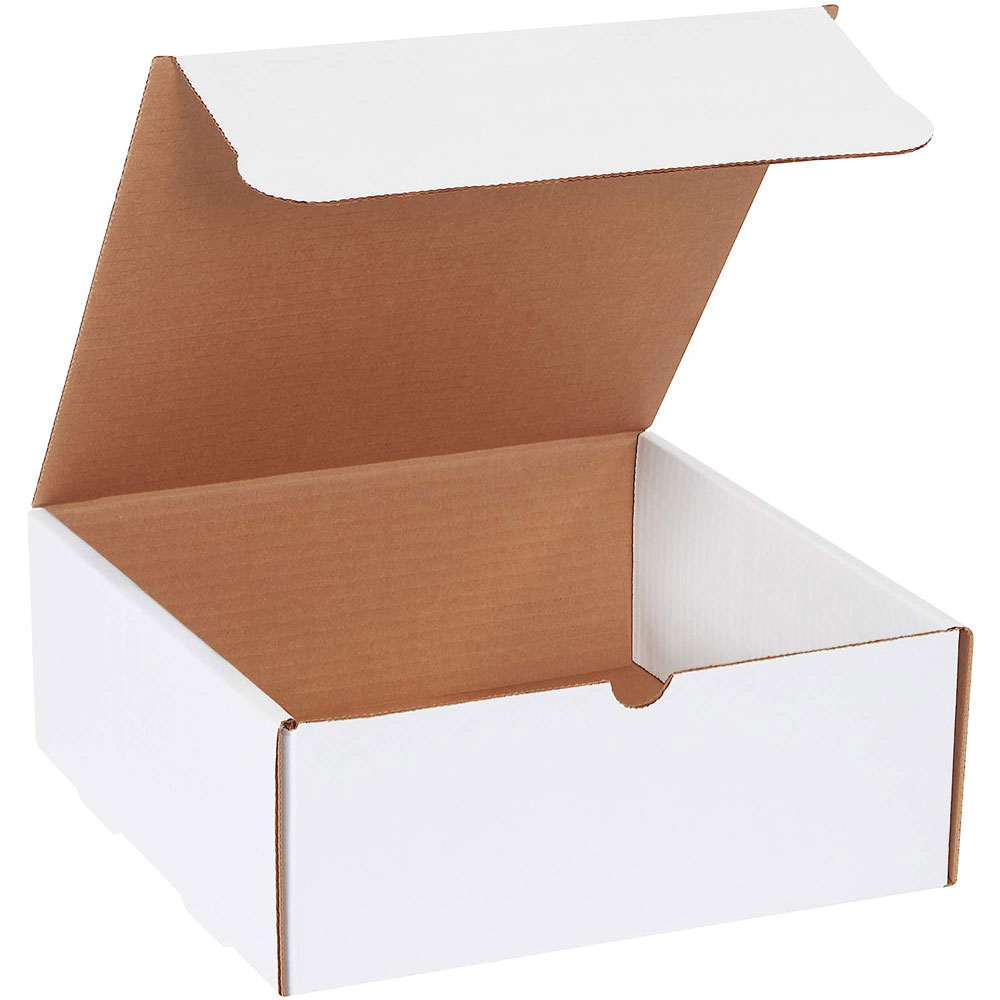 White 10 x 10 x 4 literature mailer open