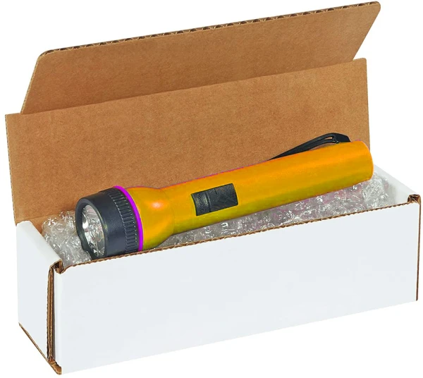 10 x 4 x 3 White Corrugated Mailers with Product Protected Product Inside A 10 x 4 x 3 White Cardboard Box Mailers