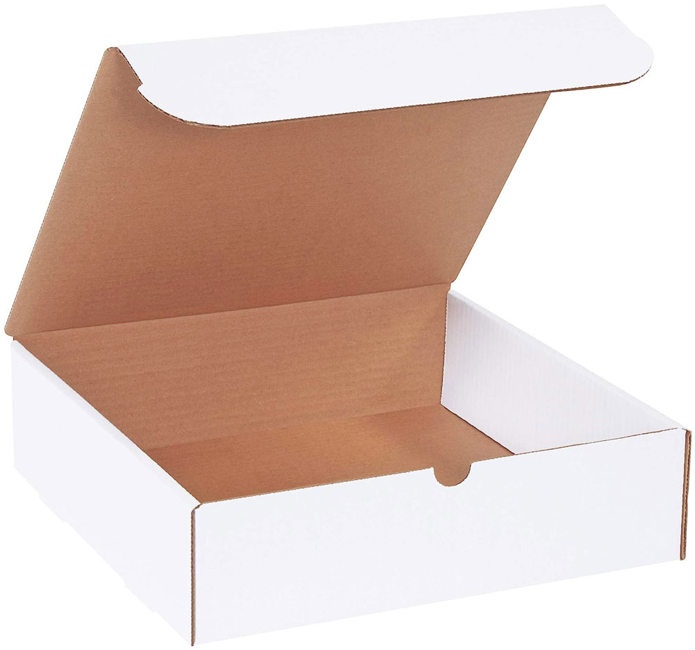 White 12x11.75x3.25 corrugated literature mailer