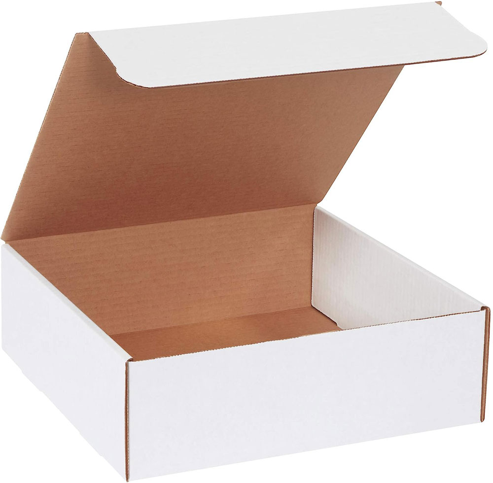 White 12x12x4 corrugated literature mailer