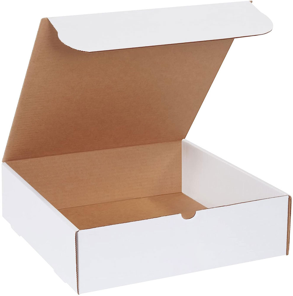 White 14x14x4 corrugated literature mailer