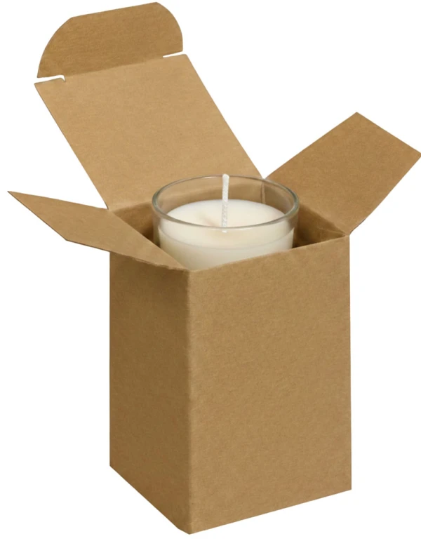 2 x 2 x 3 Kraft Reverse Tuck Folding Cartons with Votive Candle Votive Candle In a 2 x 2 x 3 Kraft Reverse Tuck Folding Cartons