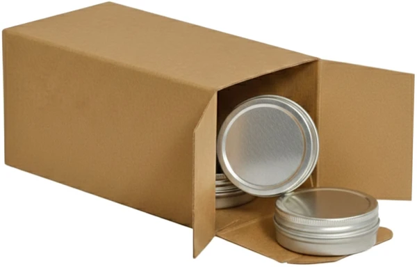 2 x 2 x 4 Kraft Reverse Tuck Folding Carton Holding Metal Tins Metal Tins inside of a 2 x 2 x 4 Kraft Reverse Tuck Folding Cartons