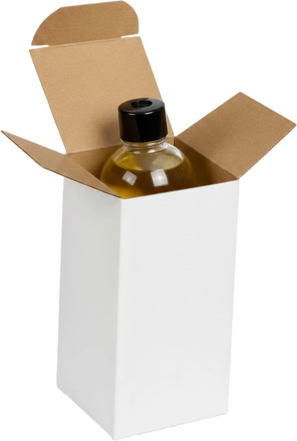 Fragrance Oil Bottle inside of White Reverse Tuck Folding Mailers - 2 x 2 x 4