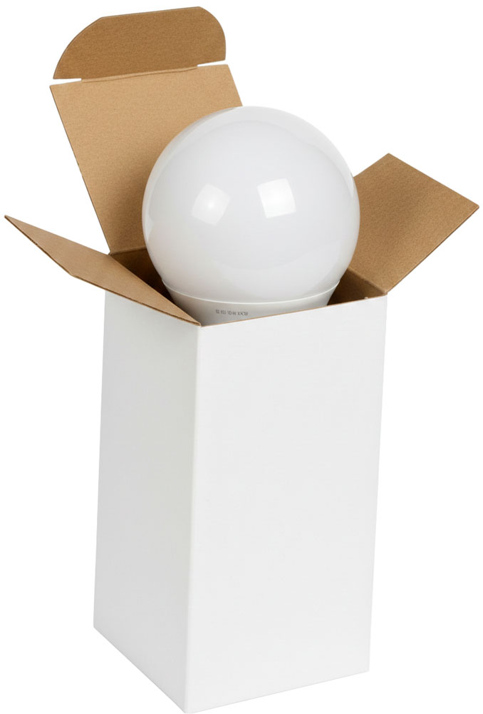 LED Appliance Bulb inside of a White Reverse Tuck Folding Mailers - 2 x 2 x 4