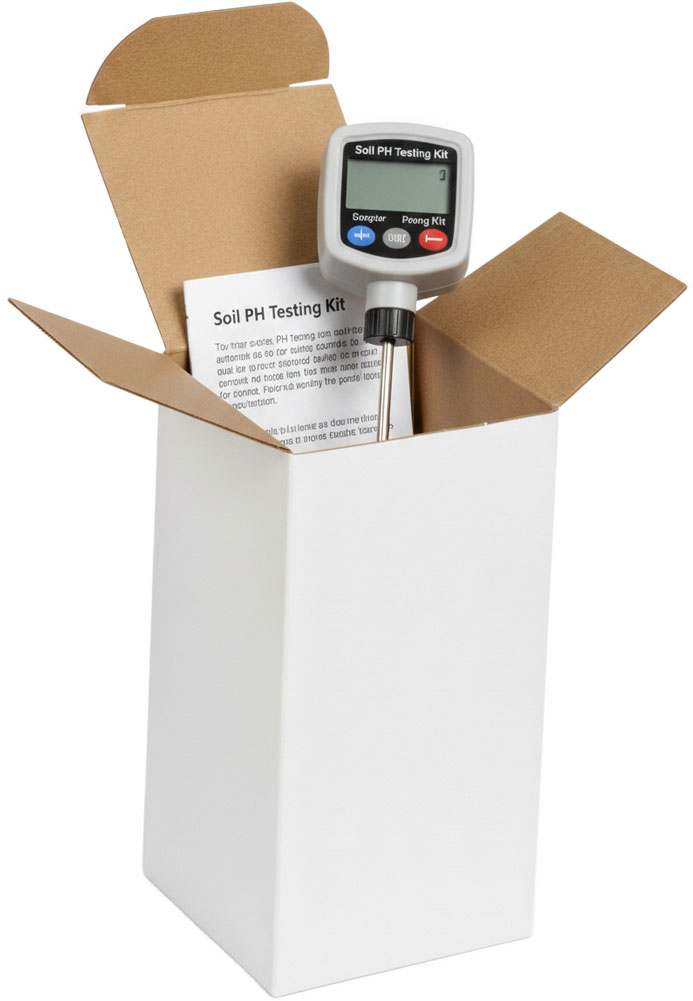 pH Soil Testing Kit inside of White Reverse Tuck Folding Mailers - 2 x 2 x 4