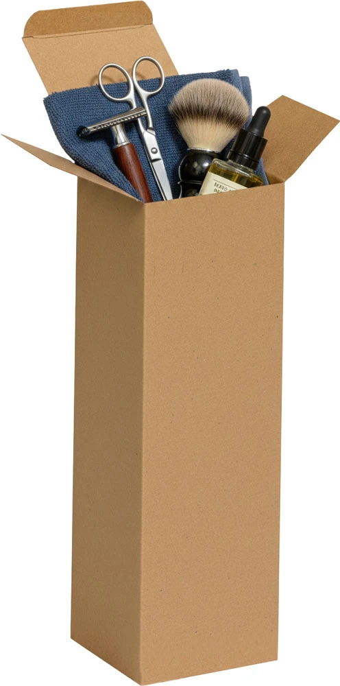2 x 2 x 7 Kraft Reverse Tuck Folding Carton with Grooming Kit Grooming Kit in a 2 x 2 x 7 Kraft Reverse Tuck Folding Cartons