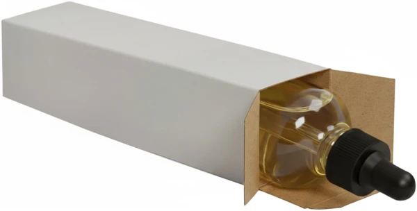 2 x 2 x 7 White Reverse Tuck Folding Carton with Dropper Bottle Glass Dropper Bottle Inside of a White Reverse Tuck Folding Mailers - 2 x 2 x 7