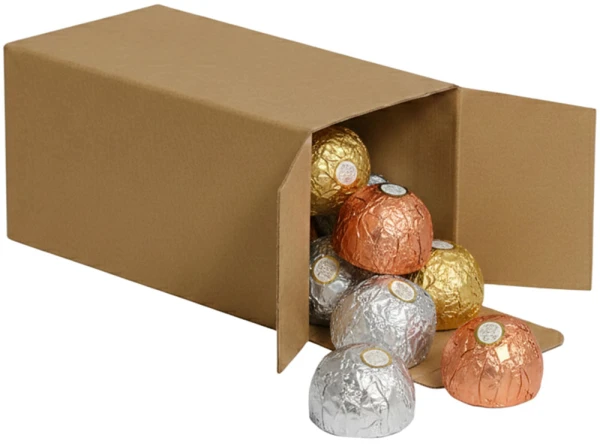 2 1/2 x 2 1/2 x 4 Kraft Reverse Tuck Folding Cartons with Artisian Chocolates Artisian Chocolates Inside of a 2 1/2 x 2 1/2 x 4 Kraft Reverse Tuck Folding Cartons