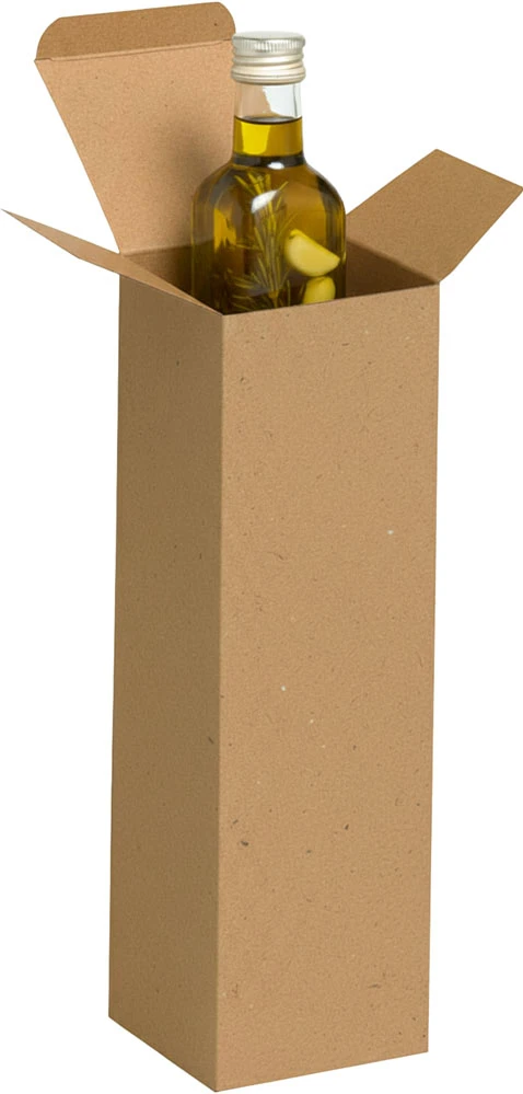 2 1/2 x 2 1/2 x 8 Kraft Reverse Tuck Folding Carton with Glass Bottle of Infused Olive Oil Glass Bottle of Infused Olive Oil in a 2 1/2 x 2 1/2 x 8 Kraft Reverse Tuck Folding Cartons