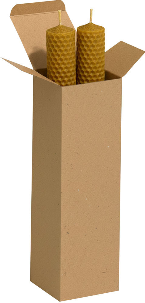Pair of Bees Wax Candles in a 2 1/2 x 2 1/2 x 8 Kraft Reverse Tuck Folding Cartons