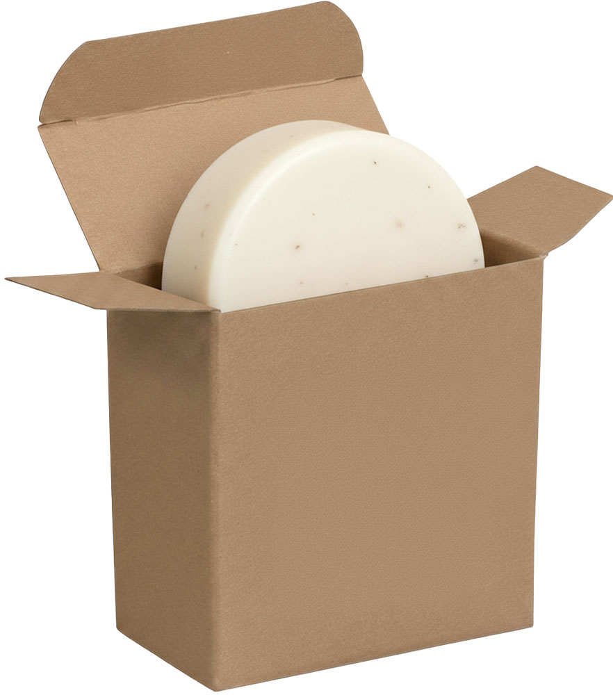 Shaving Cream Puck in a 3 x 2 x 3 Kraft Reverse Tuck Folding Cartons