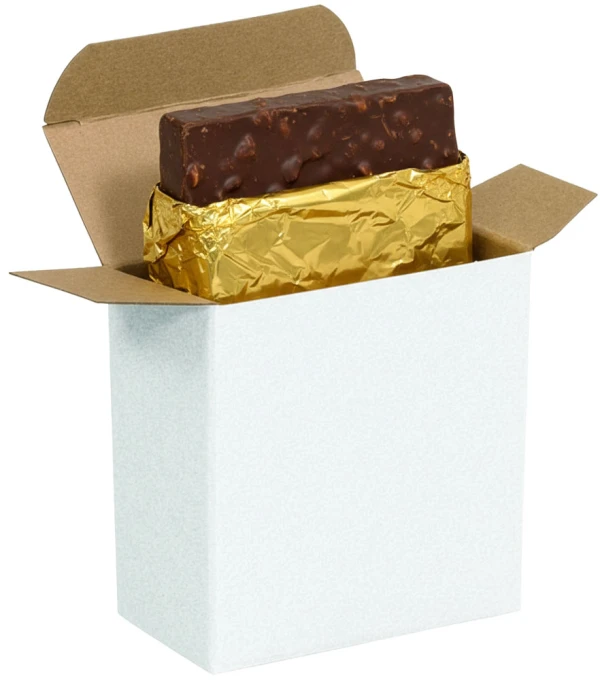 2 x 3 x 3 White Reverse Tuck Folding Carton with an Artisian Chocolate Bar Artisian Chocolate Bar in a White Reverse Tuck Folding Mailers - 3 x 2 x 3
