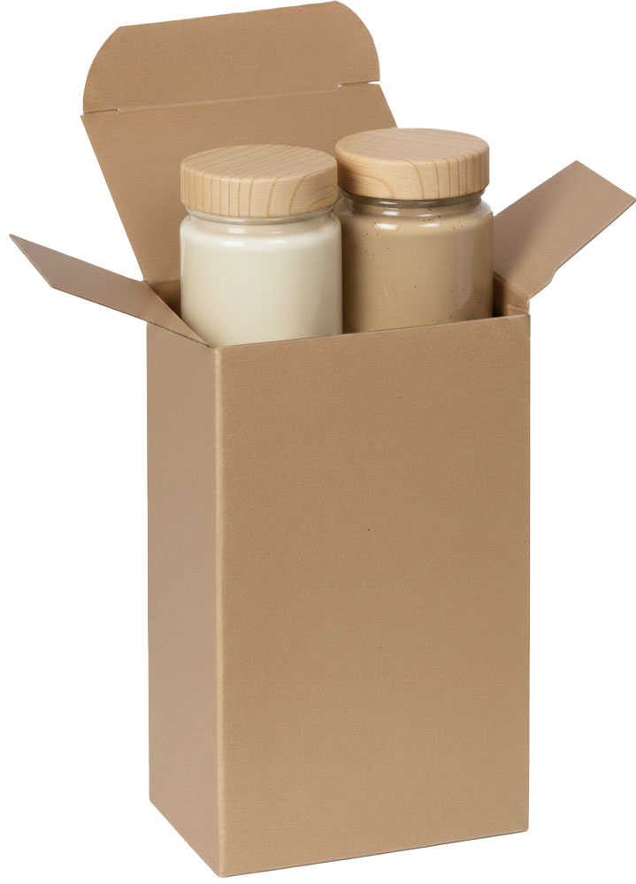 Glass Jars of Hair Care Products in a 3 x 2 x 5 Kraft Reverse Tuck Folding Cartons