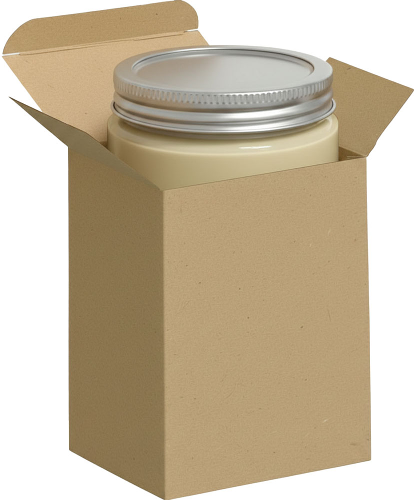 Glass Jar of Body Butter in a 3 x 2 1/2 x 4 Kraft Reverse Tuck Folding Cartons