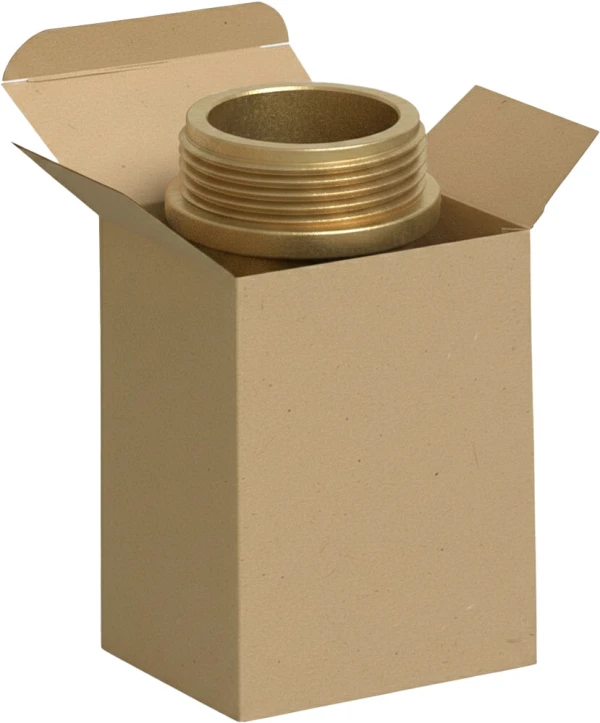 3 x 2 1/2 x 4 Kraft Reverse Tuck Folding Carton Holding Brass Coupling Brass Coupling in a 3 x 2 1/2 x 4 Kraft Reverse Tuck Folding Cartons