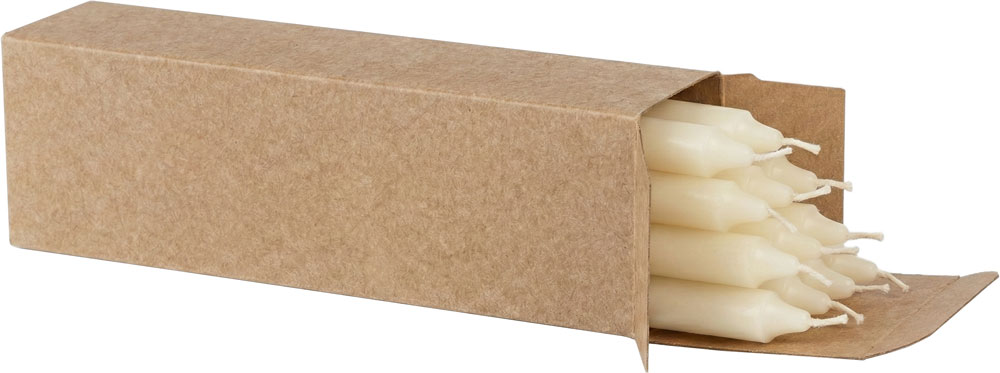 Tapered Candles in a 3 x 3 x 10 Kraft Reverse Tuck Folding Cartons
