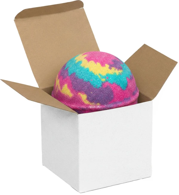 3 x 3 x 3 White Reverse Tuck Folding Carton with a Bath Bomb Bath Bomb in a White Reverse Tuck Folding Mailers - 3 x 3 x 3