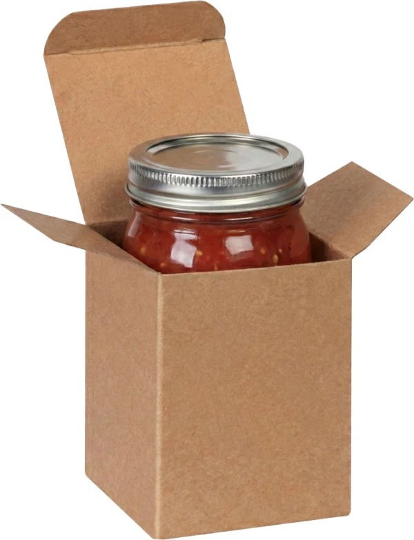 3 x 3 x 4 Kraft Reverse Tuck Folding Carton with Mason Jar of Salsa Mason Jar Salsa in a 3 x 3 x 4 Kraft Reverse Tuck Folding Cartons