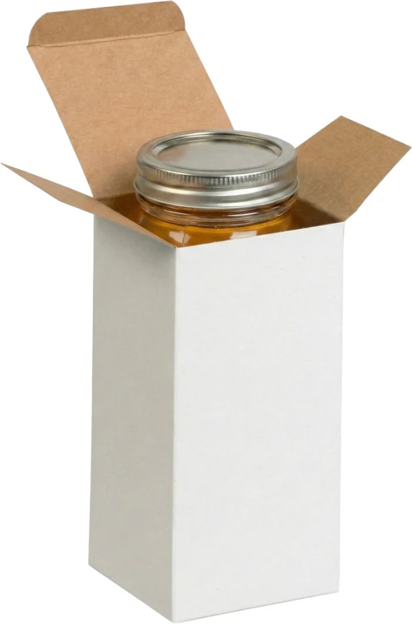3 x 3 x 6 White Reverse Tuck Folding Carton with Mason Jar Mason Jar inside in a White Reverse Tuck Folding Mailers - 3 x 3 x 6