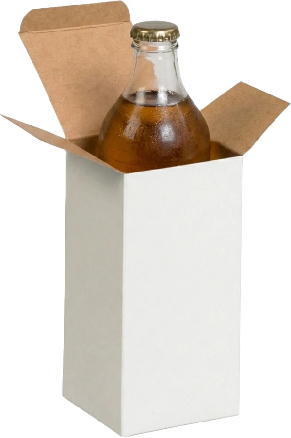 3 x 3 x 6 White Reverse Tuck Folding Carton with Specialty Glass Drink Bottle Specialty Glass Drink Bottle in a White Reverse Tuck Folding Mailers - 3 x 3 x 6