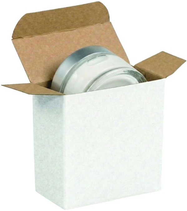 3 5/16 x 1 1/2 x 3 5/16 White Reverse Tuck Folding Carton with Glass Facial Cream Jar Glass Facial Cream Jar in a White Reverse Tuck Folding Mailers - 3 5/16 x 1 1/2 x 3 5/16