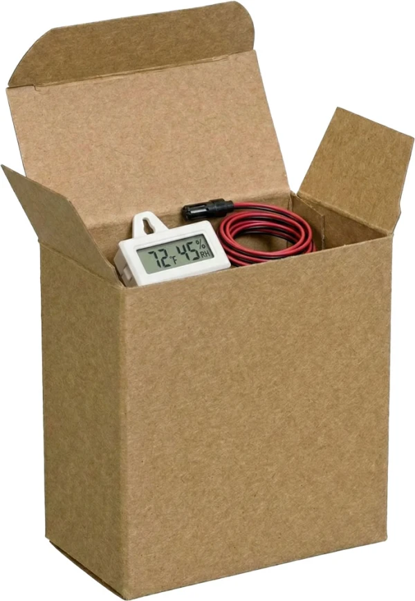3 1/2 x 1 1/4 x 3 1/2 Kraft Reverse Tuck Folding Carton with HVAC Sensor HVAC Sensor in a 3 1/2 x 1 1/4 x 3 1/2 Kraft Reverse Tuck Folding Carton
