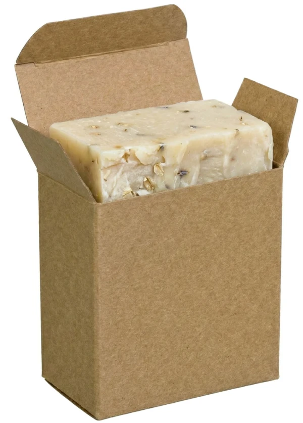 3 1/2 x 1 1/4 x 3 1/2 Kraft Reverse Tuck Folding Carton Hand Cut of Bar of Thick Artisian Soap Hand Cut of Bar of Thick Artisian Soap in a 3 1/2 x 1 1/4 x 3 1/2 Kraft Reverse Tuck Folding Carton