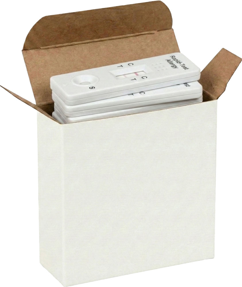 Allergy Test Cassettes in a White Reverse Tuck Folding Cartons - 3 1/2 x 1 1/4 x 3 1/2