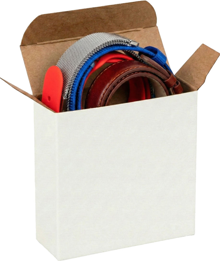 Smart Watch Replacement Bands in a White Reverse Tuck Folding Carton - 3 1/2 x 1 1/4 x 3 1/2