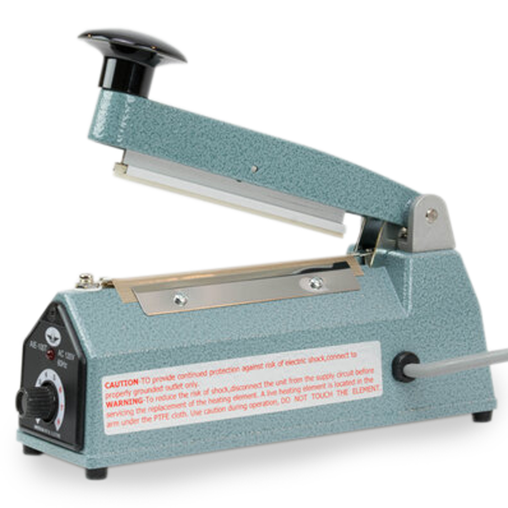 Close up of 4 Thermal Impulse Bag Sealer Caution and Warning Label on Right Side