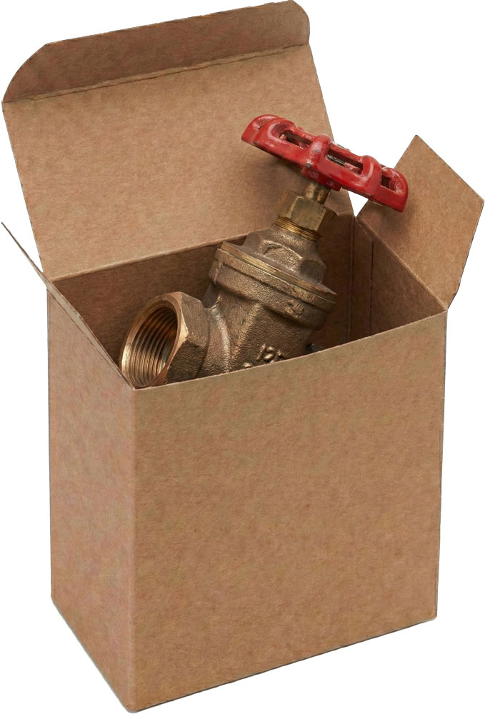 4 x 1 5/8 x 4 Kraft Reverse Tuck Folding Carton with Heavy Duty Plumbing Valve