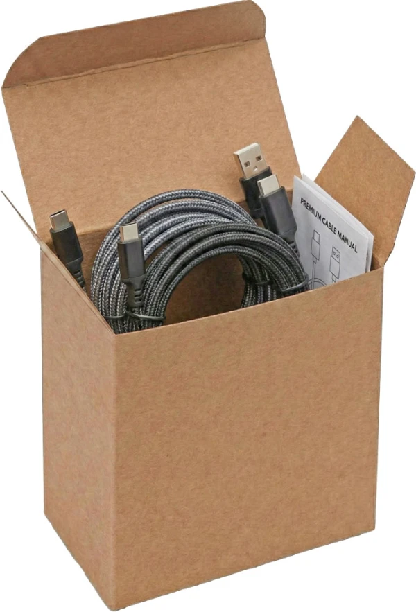 4 x 1 5/8 x 4 Kraft Reverse Tuck Folding Carton with Premium Charging Cables 4 x 1 5/8 x 4 Kraft Reverse Tuck Folding Carton with Premium Charging Cables