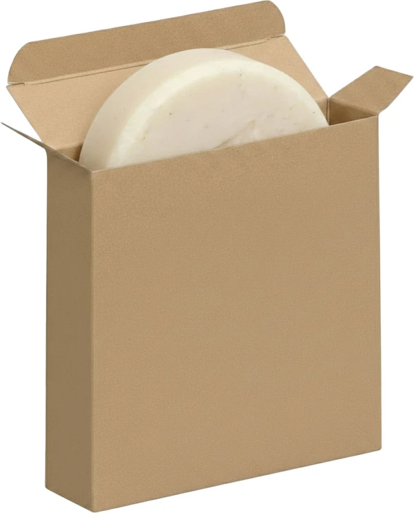 4 x 1 1/16 x 4 Kraft Reverse Tuck Folding Cartons with a Round Bar of Shampoo Round Bar of Shampoo in a 4 x 1 1/16 x 4 Kraft Reverse Tuck Folding Cartons