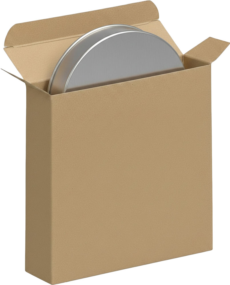 Metal Tin in a in a 4 x 1 1/16 x 4 Kraft Reverse Tuck Folding Carton