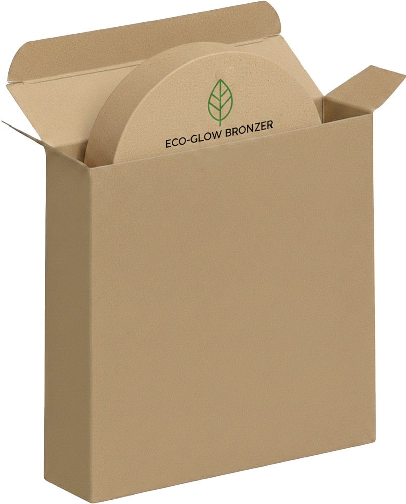 Organic Container of Bronzer in a 4 x 1 1/16 x 4 Kraft Reverse Tuck Folding Carton